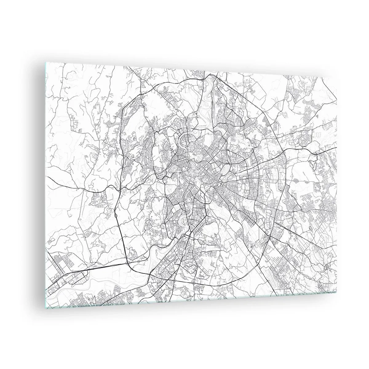Quadro em vidro - Mapa de Roma com um traçado rodoviário circular claro - 70x50cm - Círculo romano - Decoração de parede moderna para a sala de estar e quarto ARTTOR