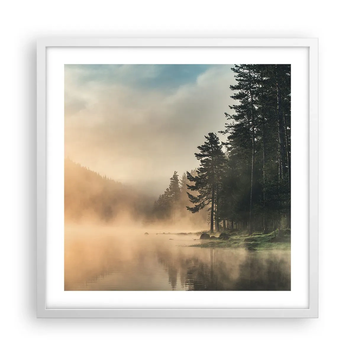 Pôster em moldura branca - O nascimento do dia - 50x50 cm