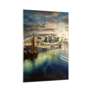Quadro em vidro - Uma noite bem iluminada em Manhattan - 50x70 cm