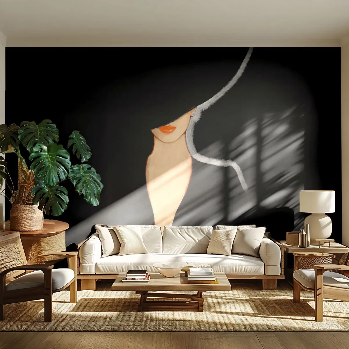 Papel de Parede Standard Eco - Elegância e estilo - Mulher de chapéu, Moda, Pedaço - 350x256 cm