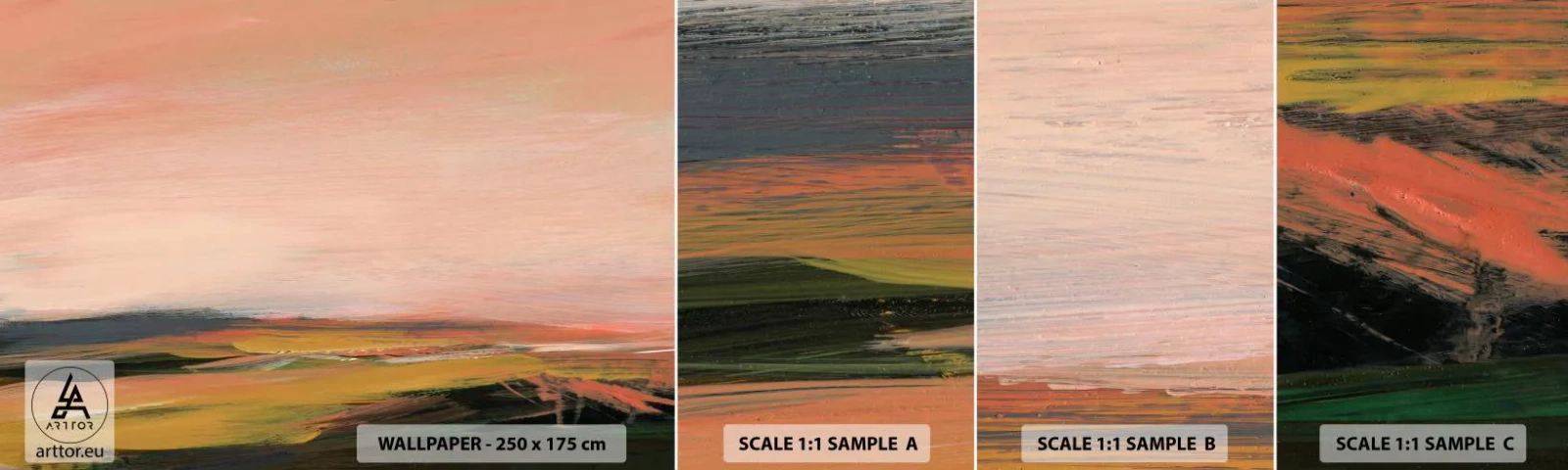 Amostra de papel de parede autocolante Deluxe Sticker - Em tons rosa - Paisagem, Pedaço, Visualizar - 100x30 cm