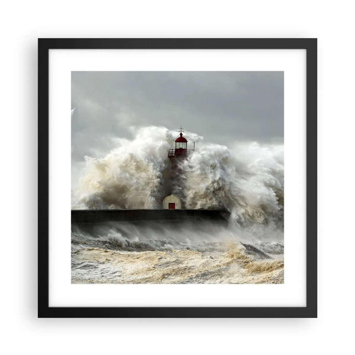 Pôster com moldura preta - A ira do oceano - 40x40 cm