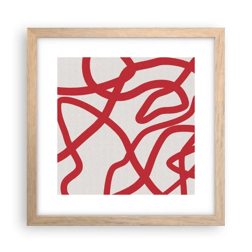Pôster com moldura de carvalho claro - Vermelho em branco - 30x30 cm