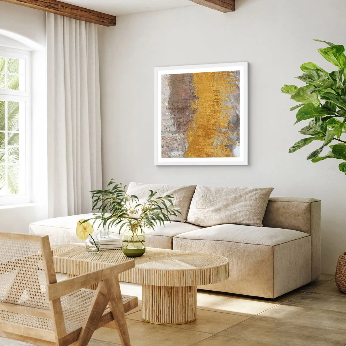 Pôster em moldura branca - Uma explosão dourada - 50x50 cm