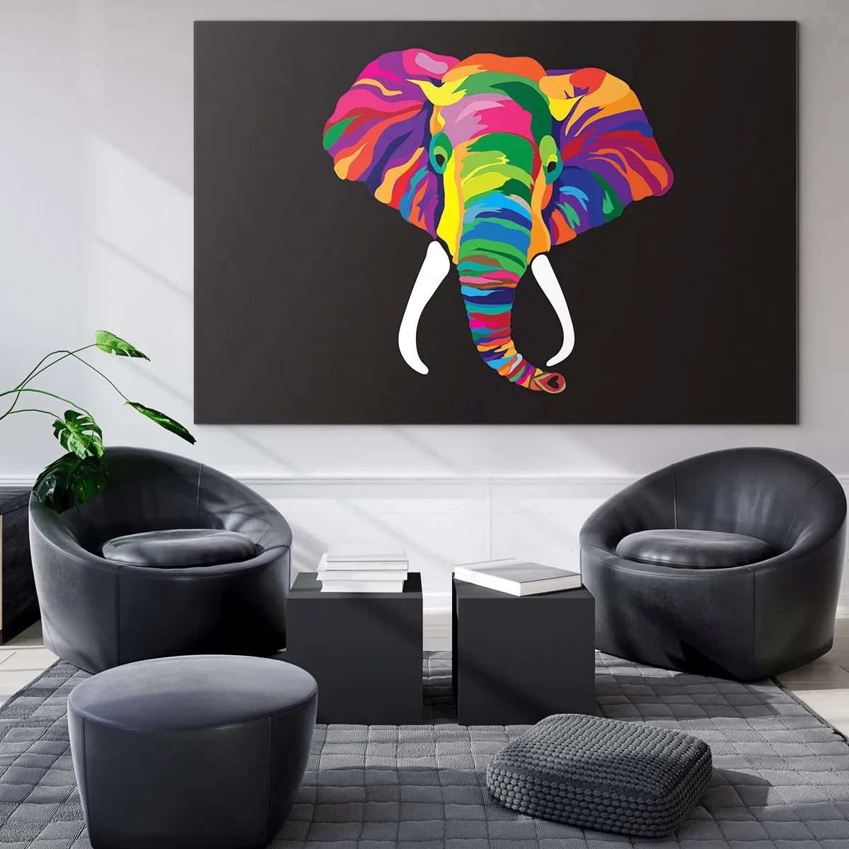 Quadro em vidro - O elefante que adorava banhar-se no arco-íris - 120x80 cm
