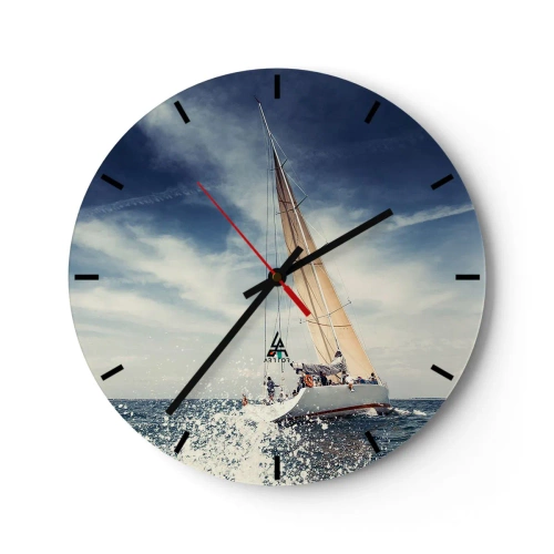 Relógio de parede - Relógio em vidro - Um iate em um mar tempestuoso sob um céu azul - 30x30cm - Não nos alcançarão! - Decoração de parede moderna para a sala de estar, cozinha e quarto ARTTOR