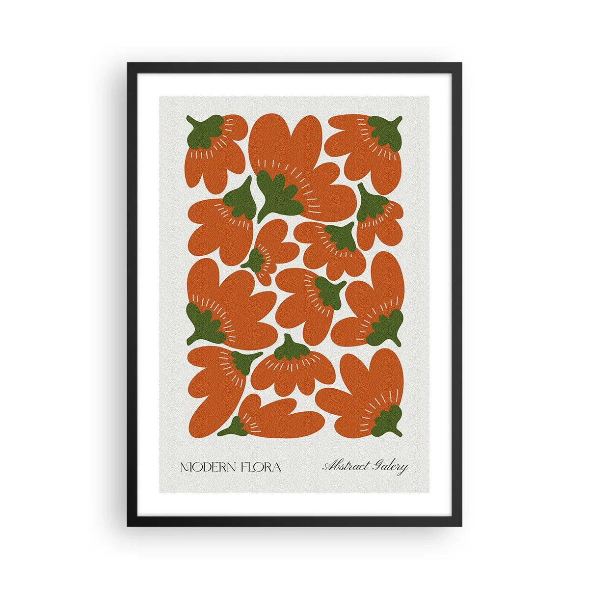 Pôster com moldura preta - Flores laranja abstratas em um fundo claro - 50x70cm - Da vida das flores - Decoração de parede moderna para a sala de estar e quarto ARTTOR