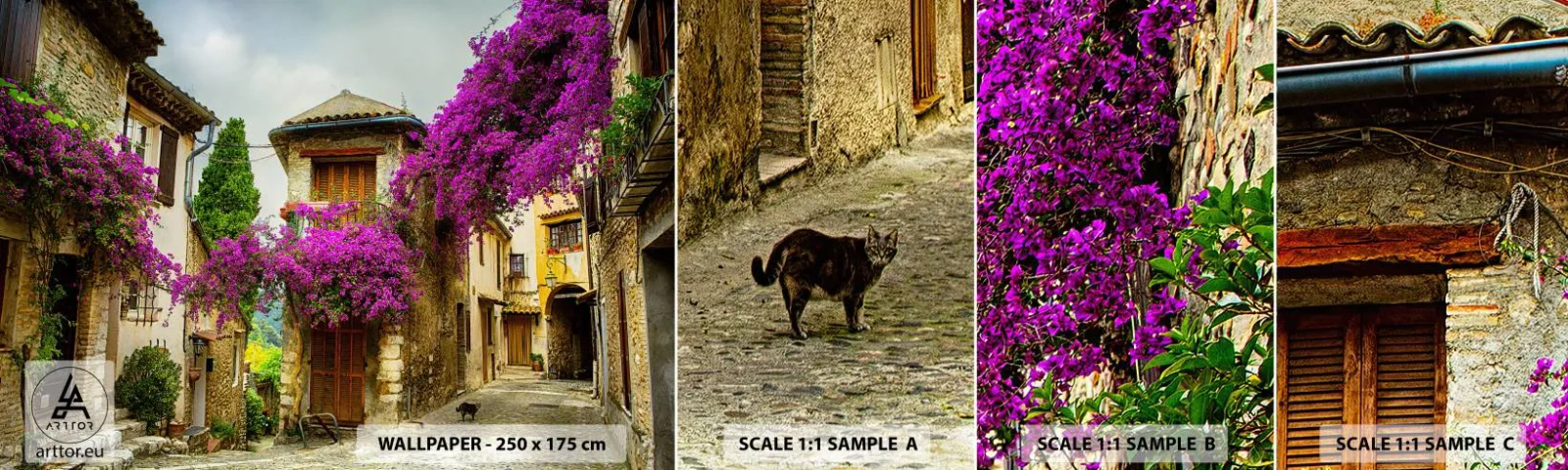 Amostra de Papel de Parede Standard Eco - Sob um dossel de flores - Paisagem, Arquitetura, Cidade - 100x30 cm