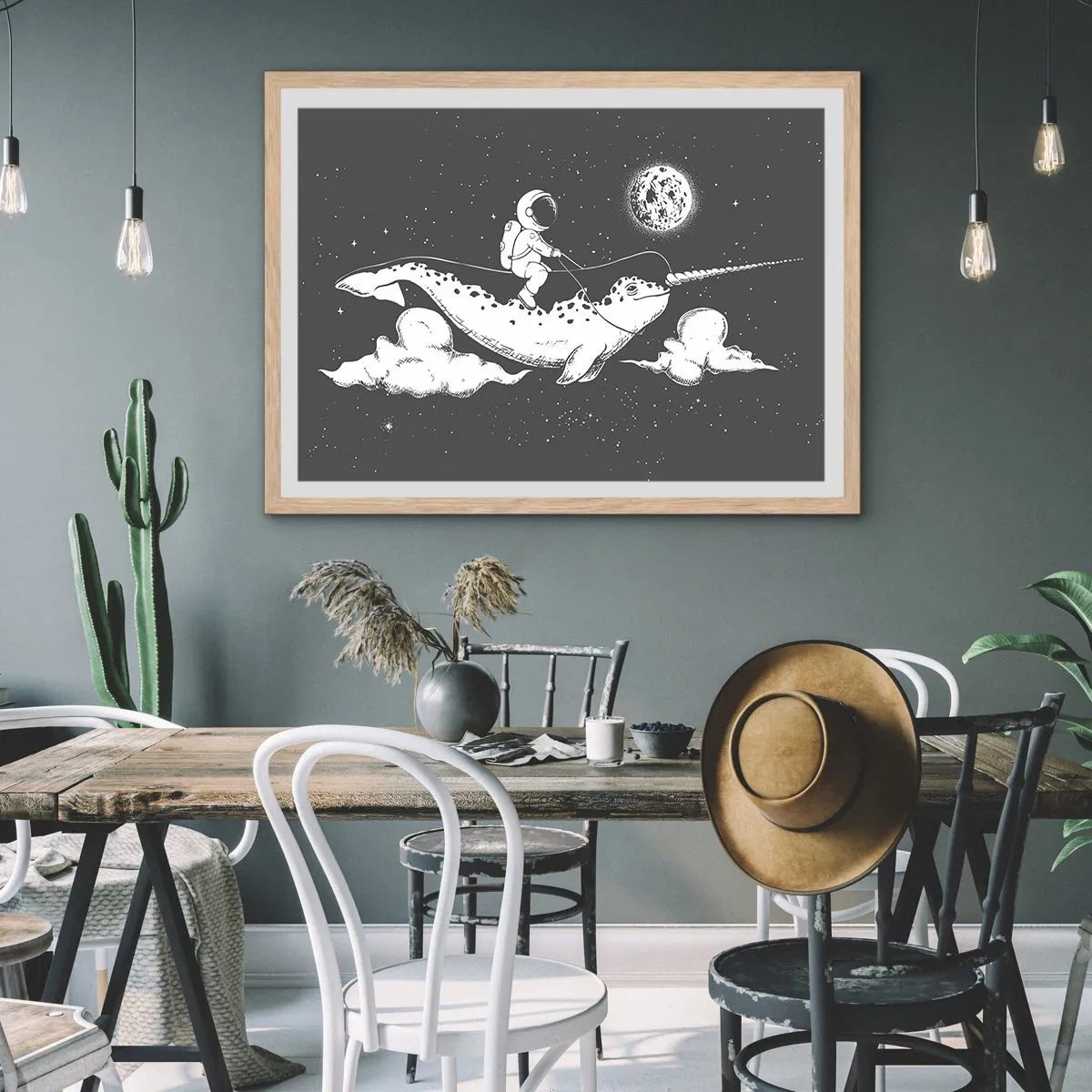 Pôster com moldura de carvalho claro - Cavaleiro Espacial - 100x70 cm