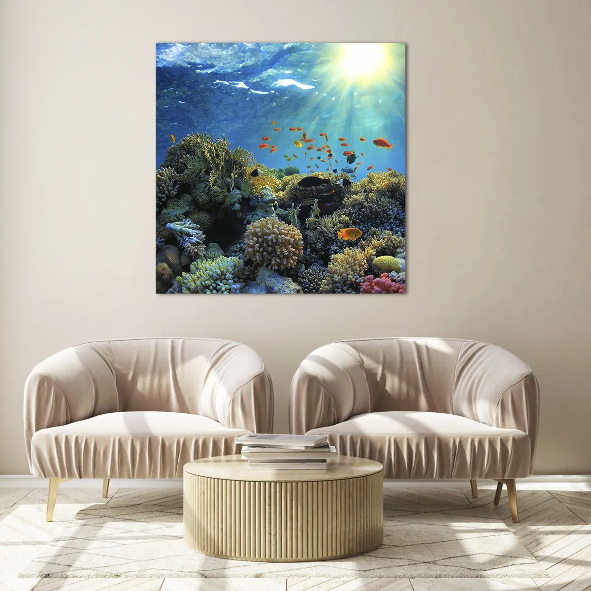 Quadro em vidro - Tesouros subaquáticos - 70x70 cm