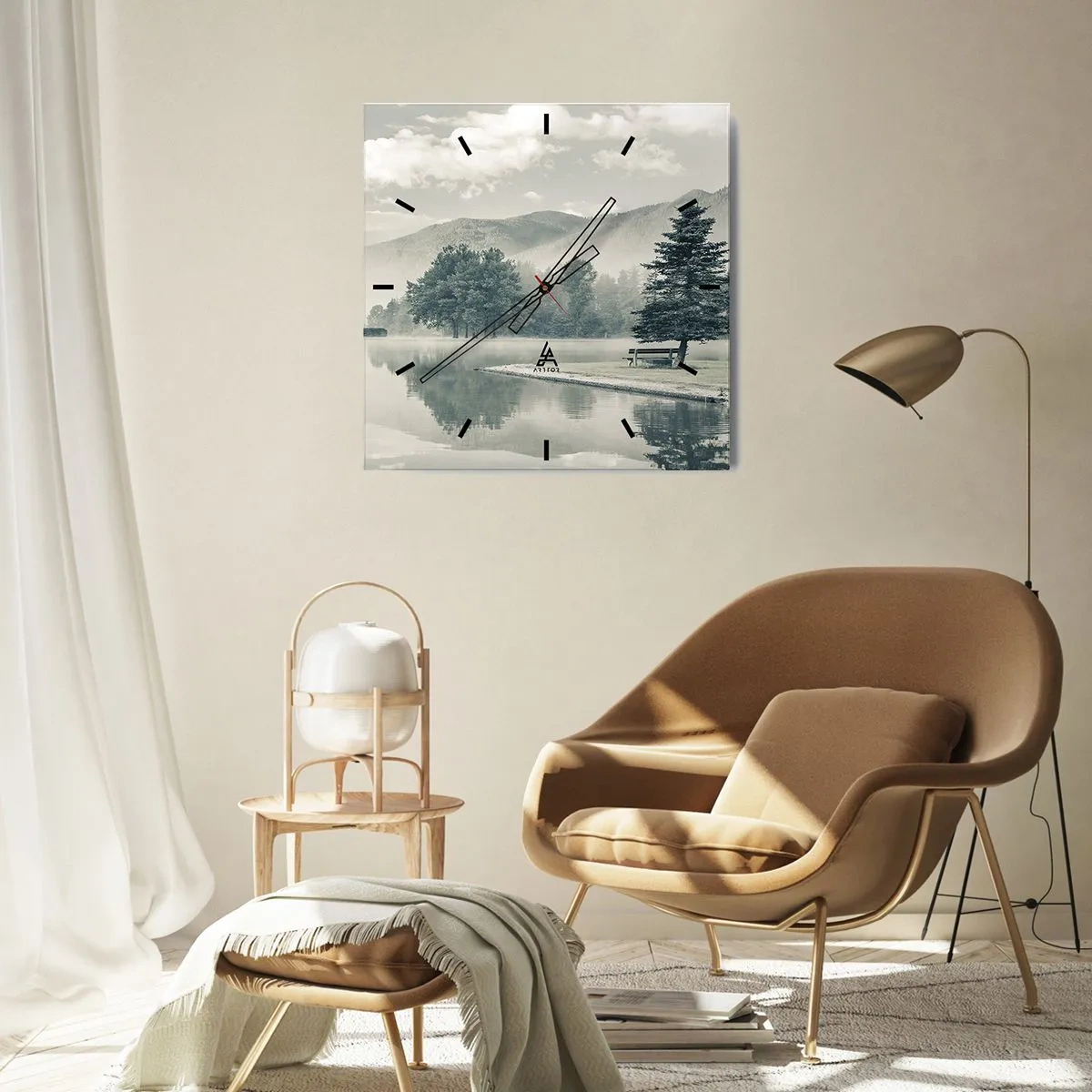 Relógio de parede - Relógio em vidro - O lago ainda está a dormir - 40x40 cm