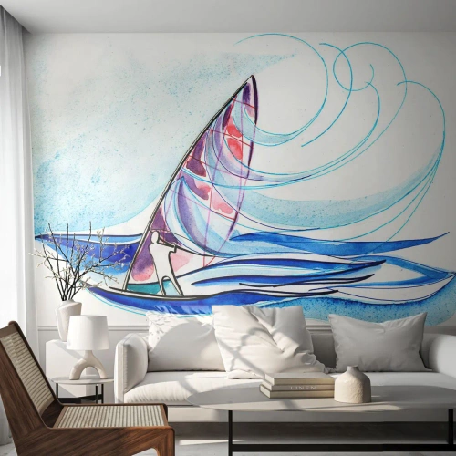 Papel de Parede Autocolante Deluxe Sticker - Com o vento no ritmo das ondas - Windsurf, Esporte, Mar - 100x70 cm