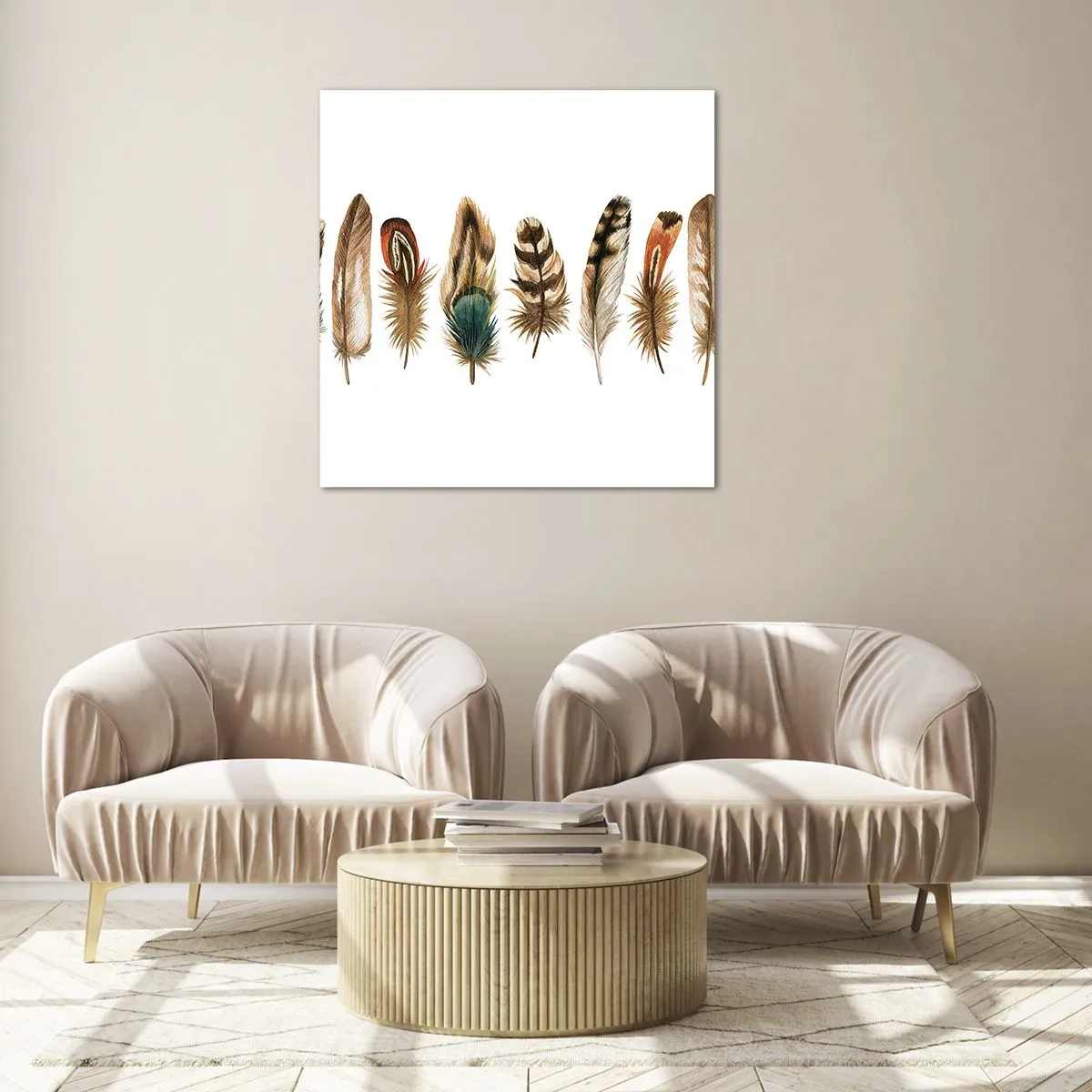 Quadro em vidro - Variações de penas - 30x30 cm