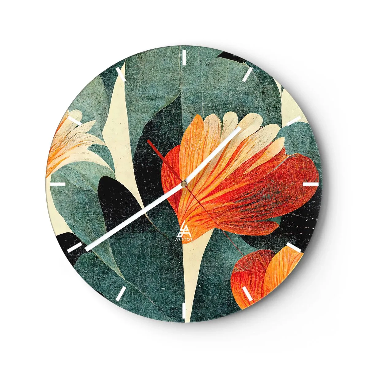 Relógio de parede - Relógio em vidro - O calor dos trópicos e o frescor da vegetação - 40x40 cm