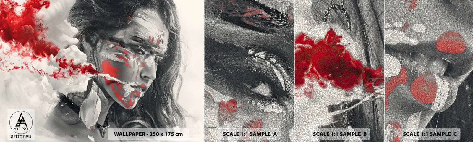 Amostra de papel de parede Premium Sand - Nos fumos do absurdo - Abstração, Rosto de mulher, Retrato de uma mulher - 100x30 cm