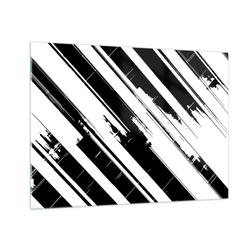 Quadro em vidro - Listras pretas e brancas dinâmicas com efeito desgastado - 70x50cm - Uma composição intensa e dinâmica - Decoração de parede moderna para a sala de estar e quarto ARTTOR