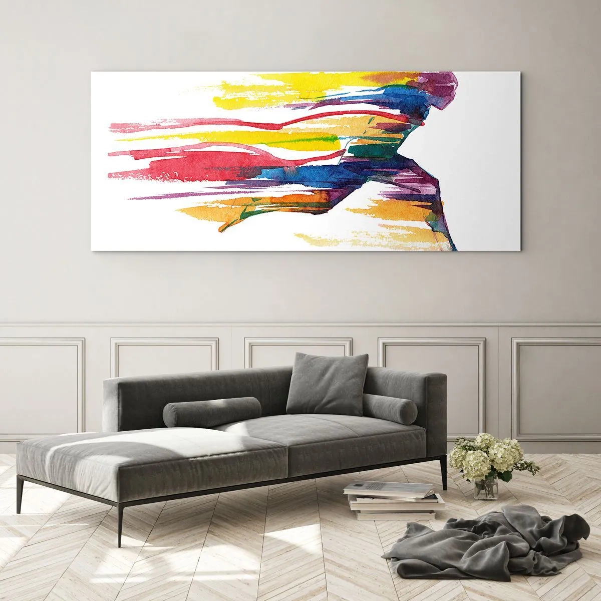 Quadro em vidro - Correndo pelo arco-íris - 100x40 cm