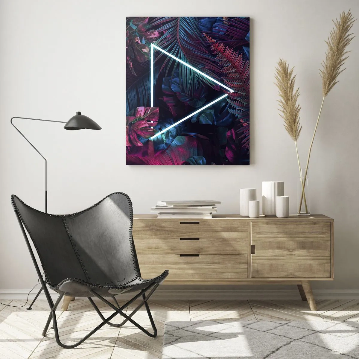 Quadro em vidro - Jardim estilo discoteca - 70x100 cm
