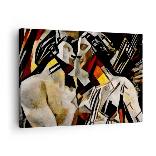 Quadro em tela - Composição abstrata com silhuetas em forma dinâmica - 70x50cm - Beijo da estátua - Decoração de parede moderna para a sala de estar e quarto ARTTOR