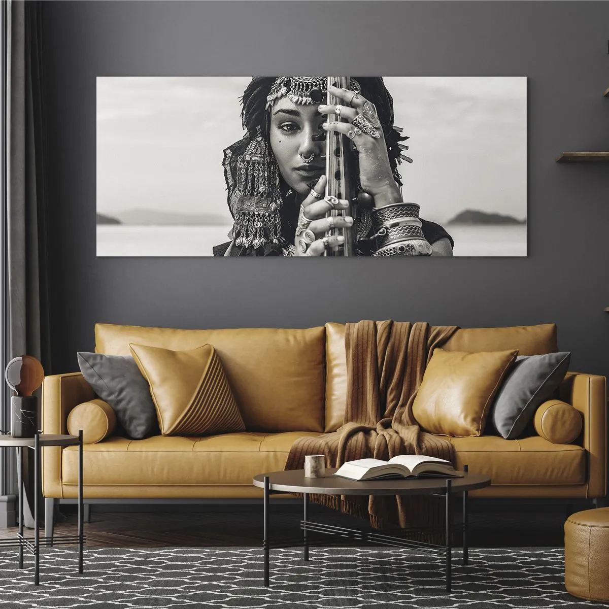 Quadro em vidro - A própria música oriental - 90x30 cm