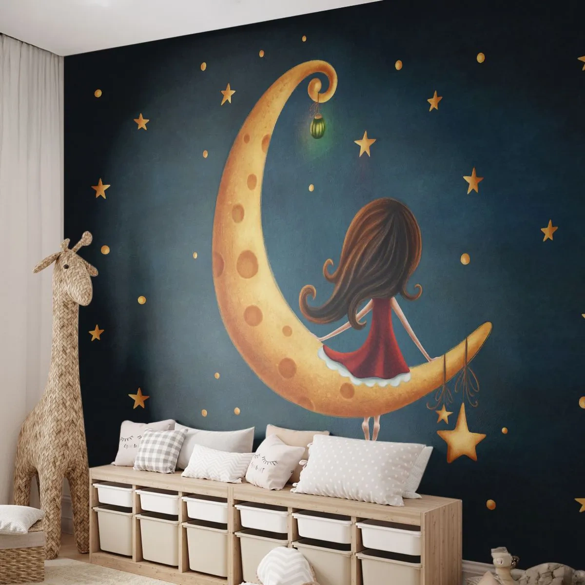 Papel de Parede Standard Eco - Uma vez... - Para crianças, Garota, Lua - 400x280 cm