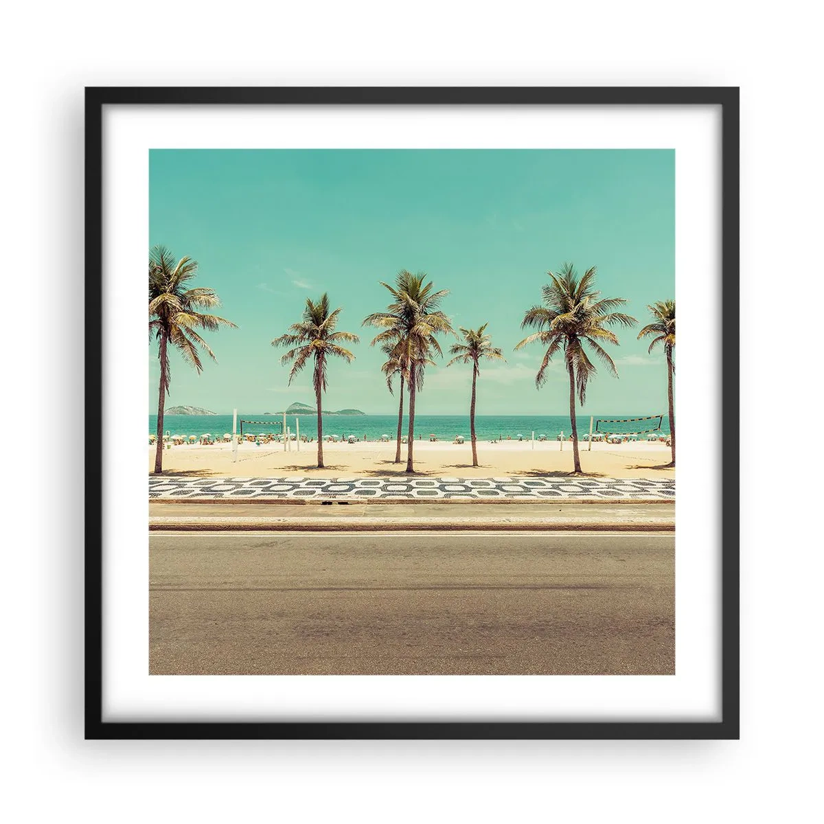 Pôster com moldura preta - Em guarda da praia - 50x50 cm