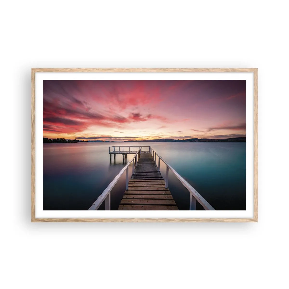 Pôster com moldura de carvalho claro - A chama suave da noite - 91x61 cm