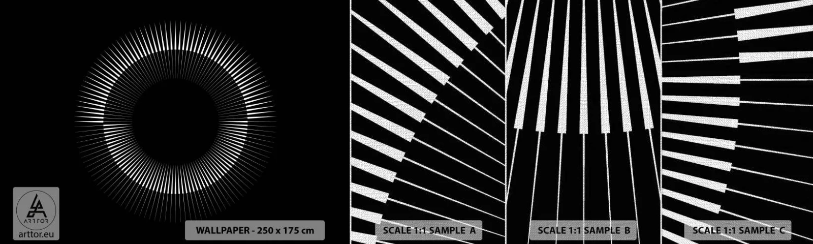 Amostra de papel de parede Premium Canvas - Sol preto - Escuro, Sol, Roda - 100x30 cm