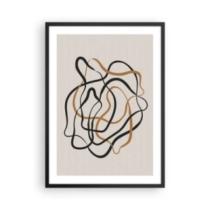 Pôster com moldura preta - Linhas abstratas emaranhadas em preto e dourado sobre bege - 50x70cm - Tudo deu errado - Decoração de parede moderna para a sala de estar e quarto ARTTOR