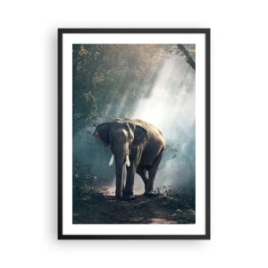 Pôster com moldura preta - Um elefante tomando sol em uma floresta densa - 50x70cm - Um passeio descontraído - Decoração de parede moderna para a sala de estar e quarto ARTTOR