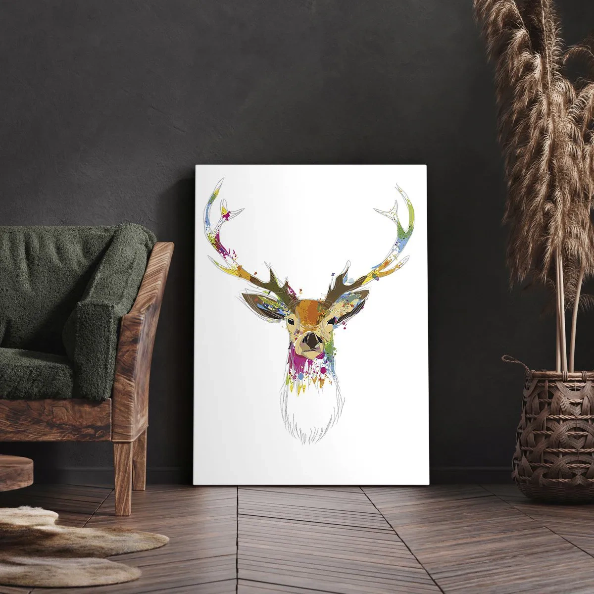 Quadro em tela - Um cervo gentil banhado em cores - 50x70 cm
