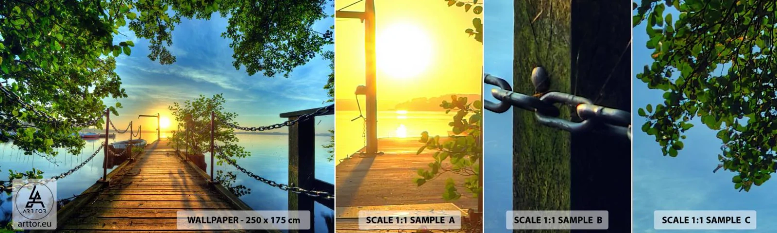 Amostra de Papel de Parede Standard Eco - Oeste sobre a água - Paisagem, Lago, Barco a vela - 100x30 cm