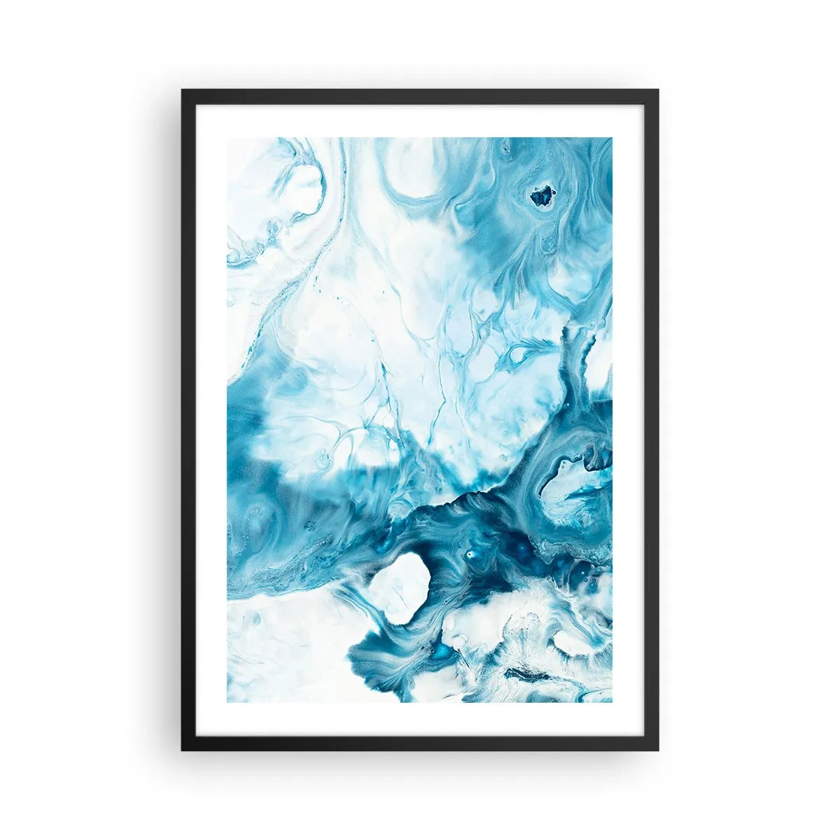 Pôster com moldura preta - Composição abstrata em tons de azul e branco - 50x70cm - Concerto Azul - Decoração de parede moderna para a sala de estar e quarto ARTTOR