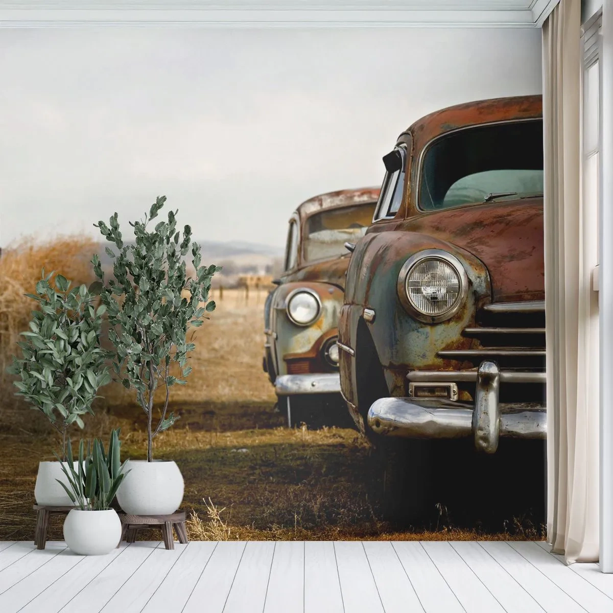 Papel de Parede Premium Sand - Um merecido descanso - Carro velho, Automotivo, Vintage - 100x70 cm