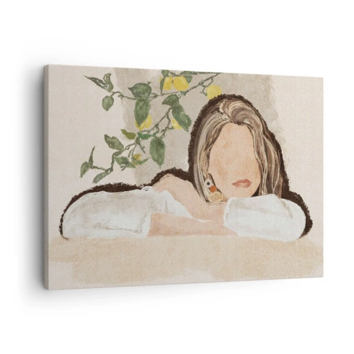 Quadro em tela - A figura de uma mulher contra o fundo de um limoeiro - 70x50cm - Beleza do sul - Decoração de parede moderna para a sala de estar e quarto ARTTOR