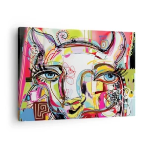 Quadro em tela - Retrato colorido em estilo artístico abstrato - 70x50cm - A riqueza da natureza do gato - Decoração de parede moderna para a sala de estar e quarto ARTTOR