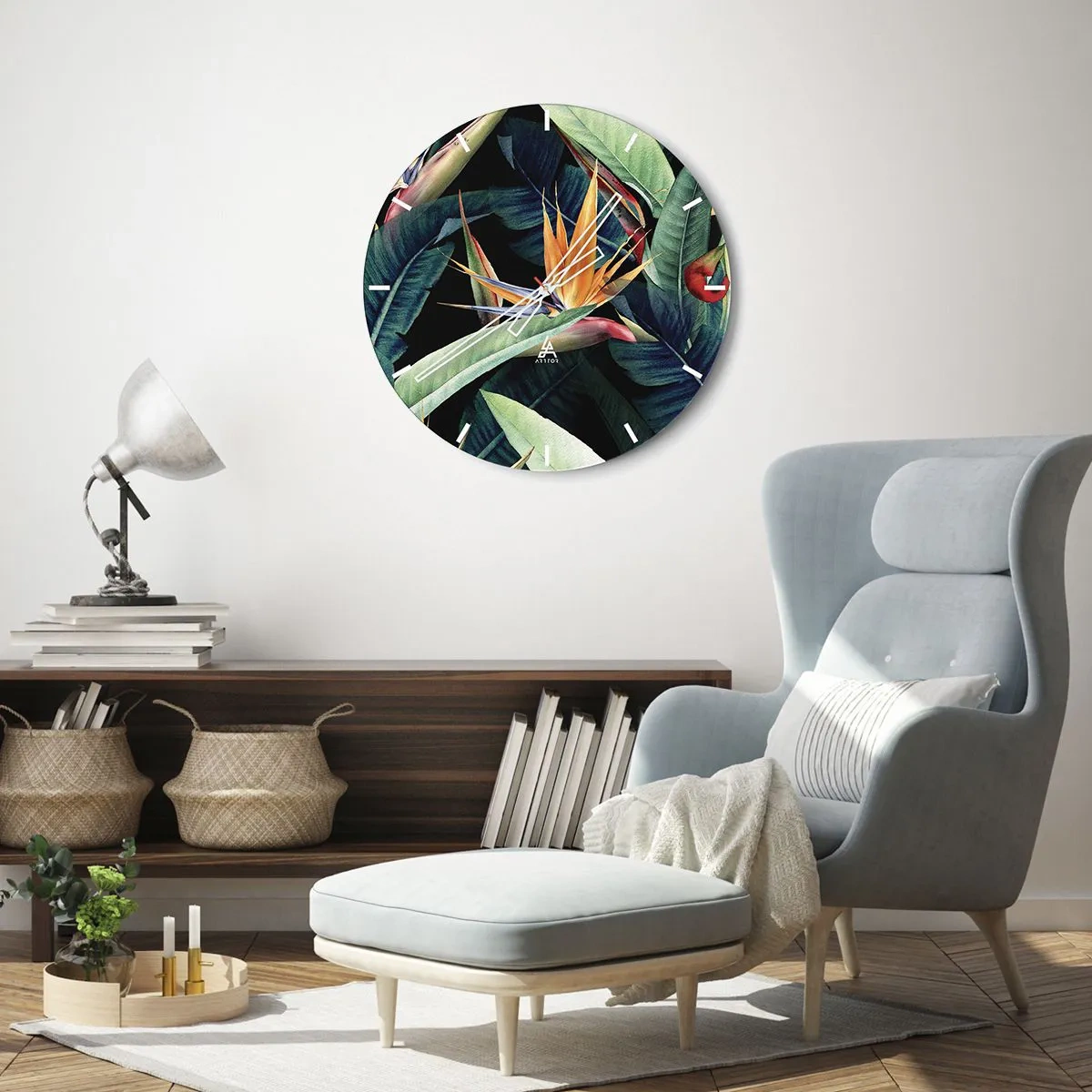 Relógio de parede - Relógio em vidro - Flores ardentes dos trópicos - 40x40 cm