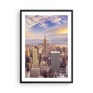 Pôster com moldura preta - Panorama da cidade de Nova York do Empire State Building ao pôr do sol - 50x70cm - Alcançar as nuvens - Decoração de parede moderna para a sala de estar e quarto ARTTOR