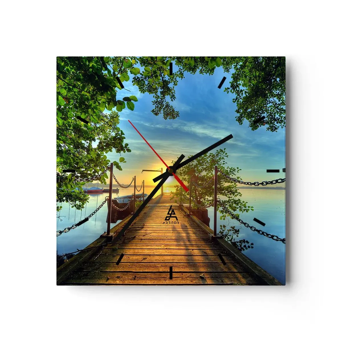 Relógio de parede - Relógio em vidro - Oeste sobre a água - 40x40 cm