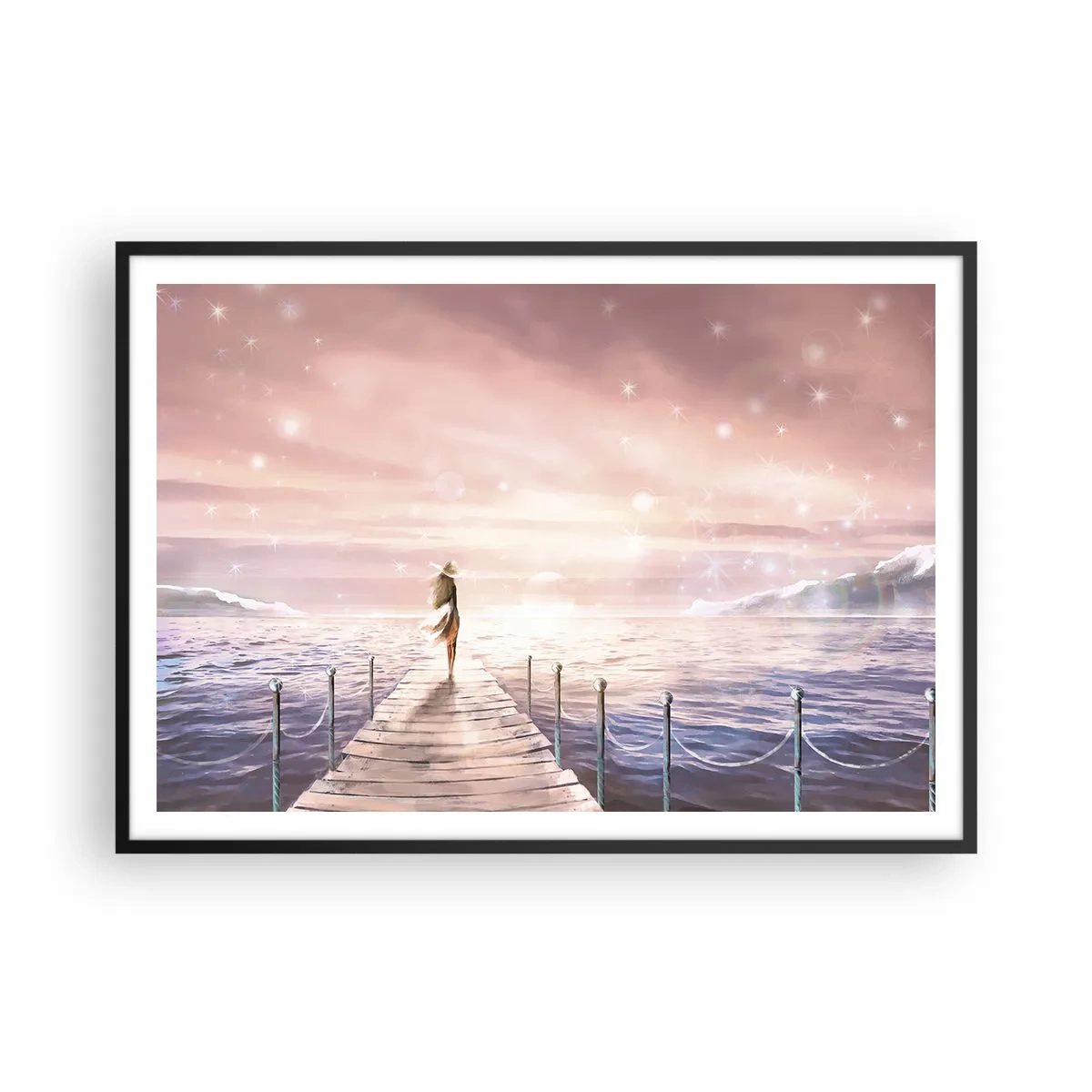 Pôster com moldura preta - À luz de um sonho - 100x70 cm