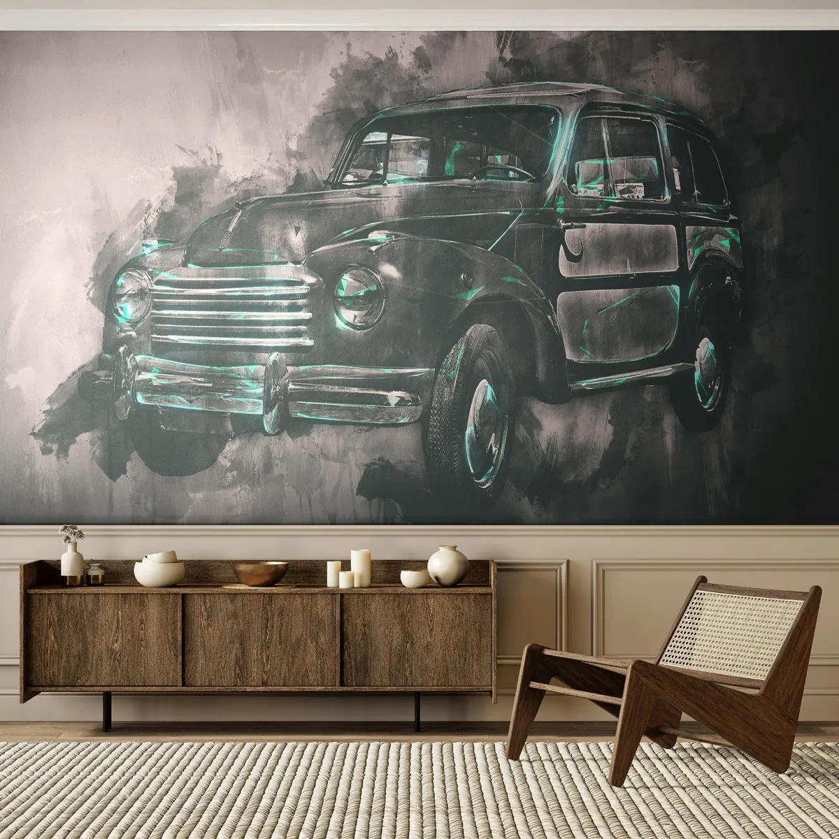 Papel de Parede Premium Sand - Ancestral respeitável - Carro retrô, Automotivo, Viagem - 100x70 cm