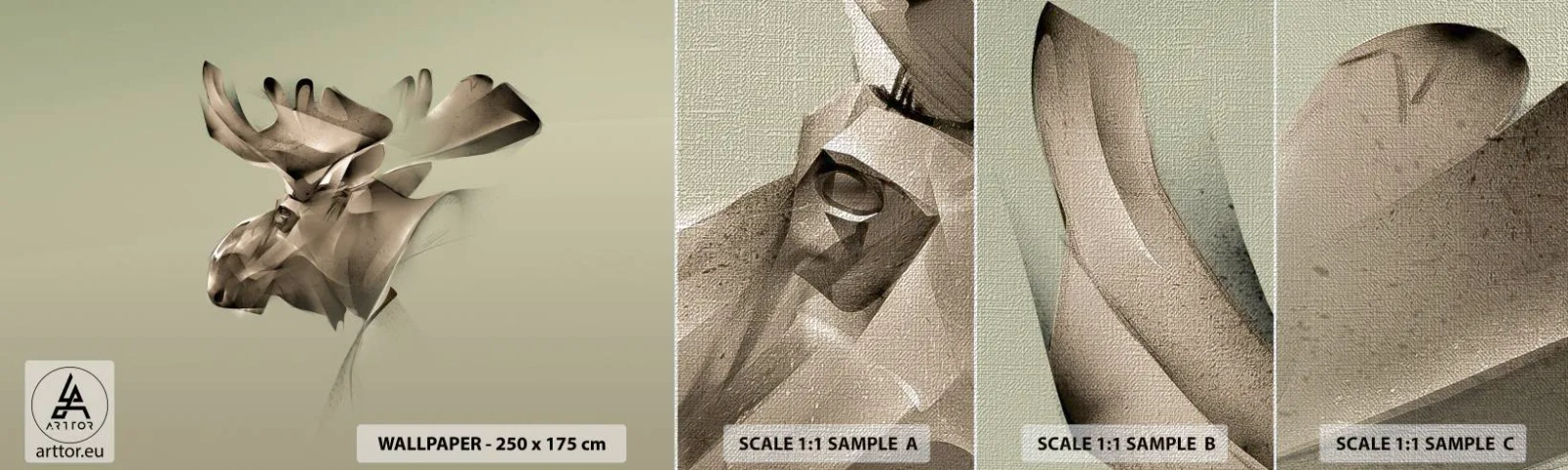 Amostra de papel de parede Premium Canvas - O poder suave da calma - alce, Abstração, Pedaço - 100x30 cm