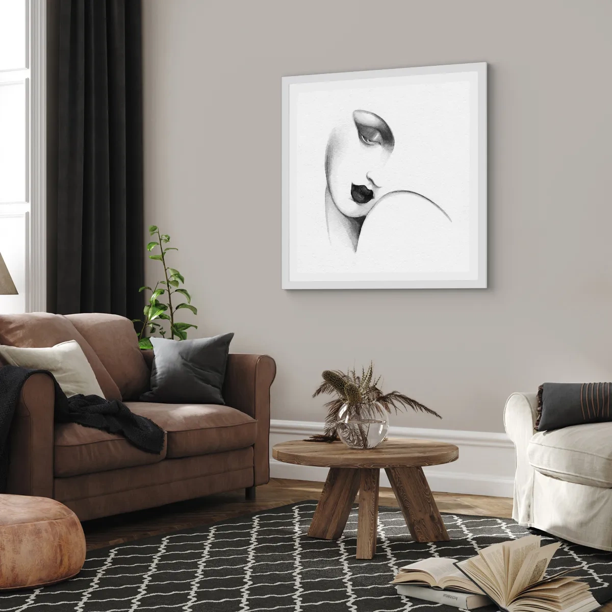 Pôster em moldura branca - No estilo de Łempicka - 60x60 cm