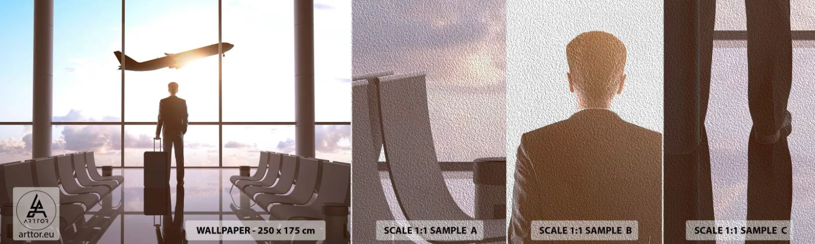 Amostra de papel de parede Premium Sand - Tem tempo, desacelere - Aeroporto, Avião, Viagens - 100x30 cm