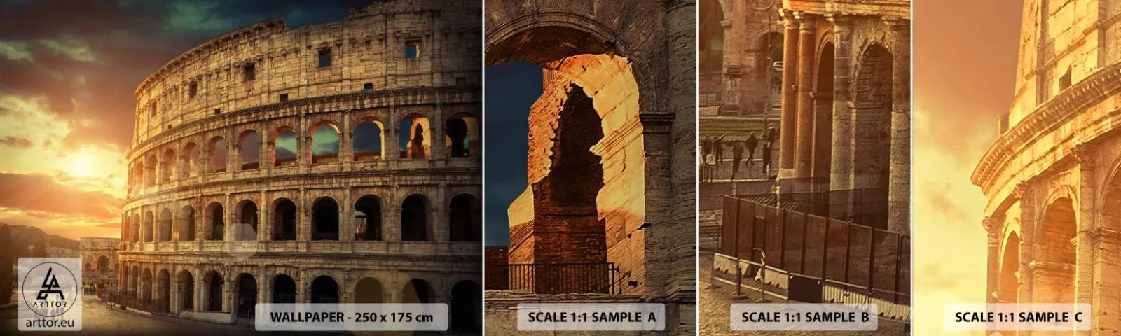 Amostra de papel de parede autocolante Deluxe Sticker - Monumento colossal - Coliseu, Roma, Arquitetura - 100x30 cm