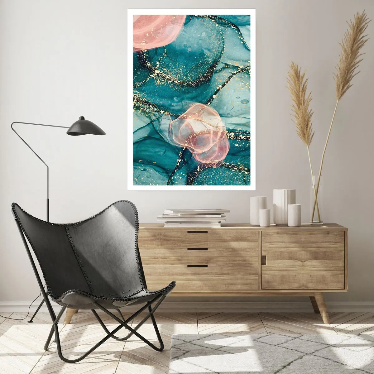 Pôster - Azul seda, rosa tule - 30x40 cm