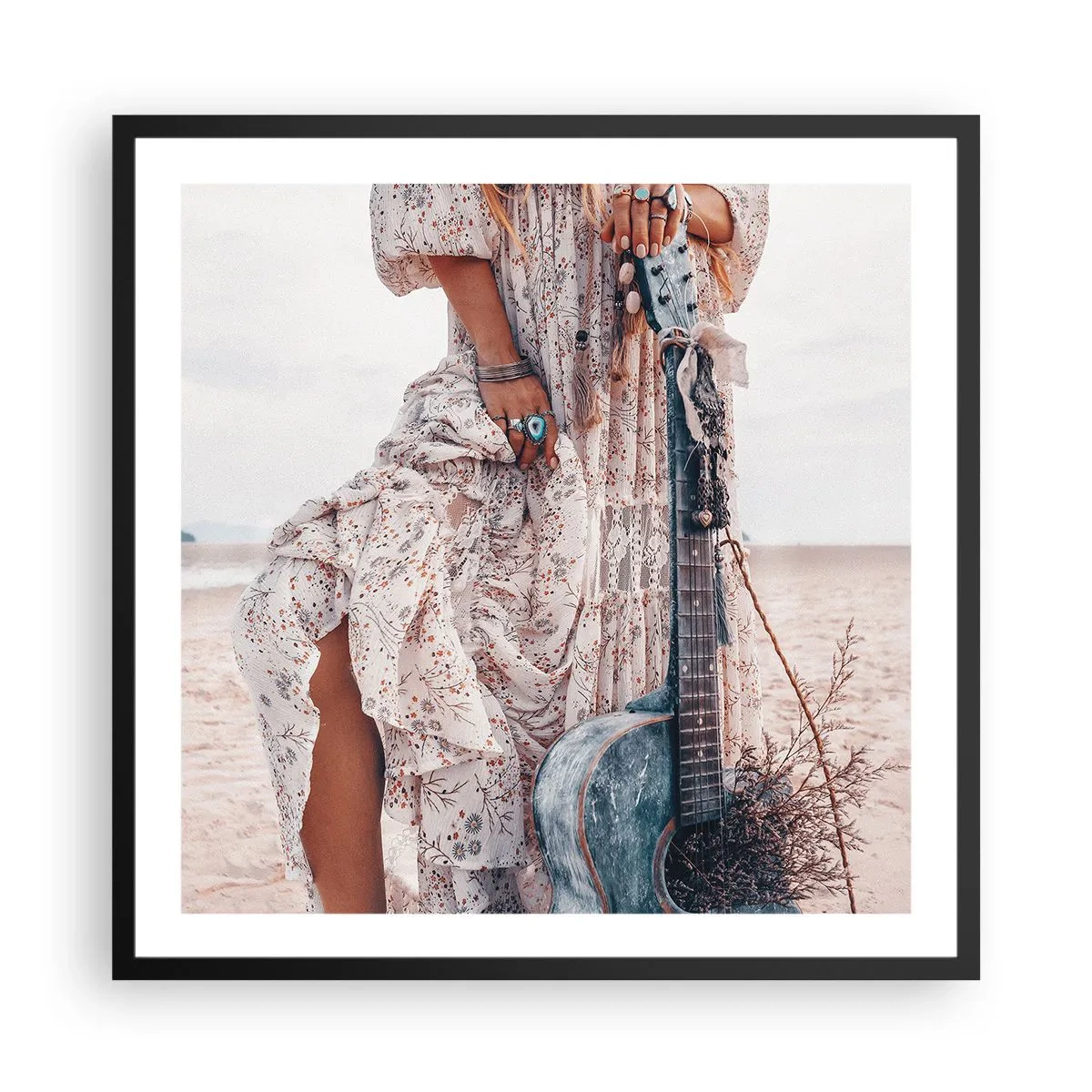 Pôster com moldura preta - Flores a caminho - 60x60 cm