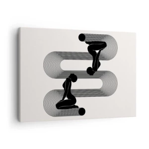 Quadro em tela - Silhuetas pretas com linhas geométricas sobre fundo claro - 70x50cm - Simetria sensual - Decoração de parede moderna para a sala de estar e quarto ARTTOR
