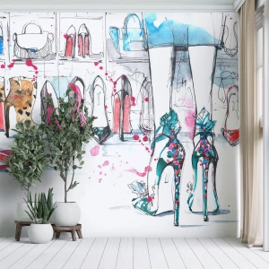 Papel de Parede Premium Canvas - Abre-te, sésamo - Guarda-roupa feminino, Moda, Bolsa - 250x175 cm