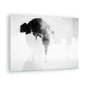 Quadro em vidro - Silhueta de uma mulher com elementos arquitetônicos ao fundo - 70x50cm - Em ambos os lados do vidro - Decoração de parede moderna para a sala de estar e quarto ARTTOR